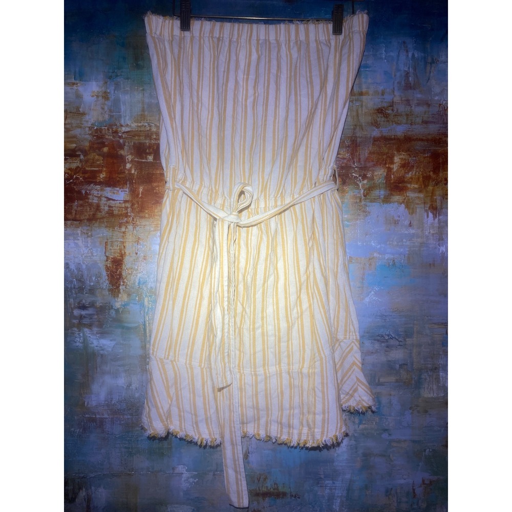 Cloth & Stone Yellow White Striped Strapless Linen Blend Dress Size M C8226-104